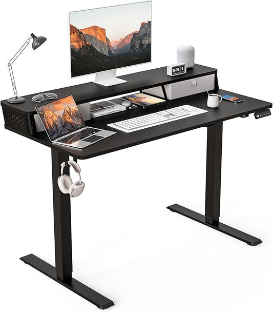 48 x 24 Inch Standing Desk with 2 Drawers, Easily Assembled Height Adjustable Desk, Ergonomic Sit to Stand Electric Desk for Home Office Workstation, Classic Black