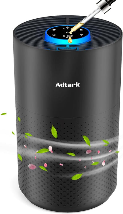 Air Purifiers for Home Bedroom, ADTARK Air Cleaner with H14 True HEPA 3-in-1 Filter, Sleep Mode & Aroma Function, 3 Light Modes, Room Air Purifier with 3 Timer for Office, Dorm, Hotel (Black)