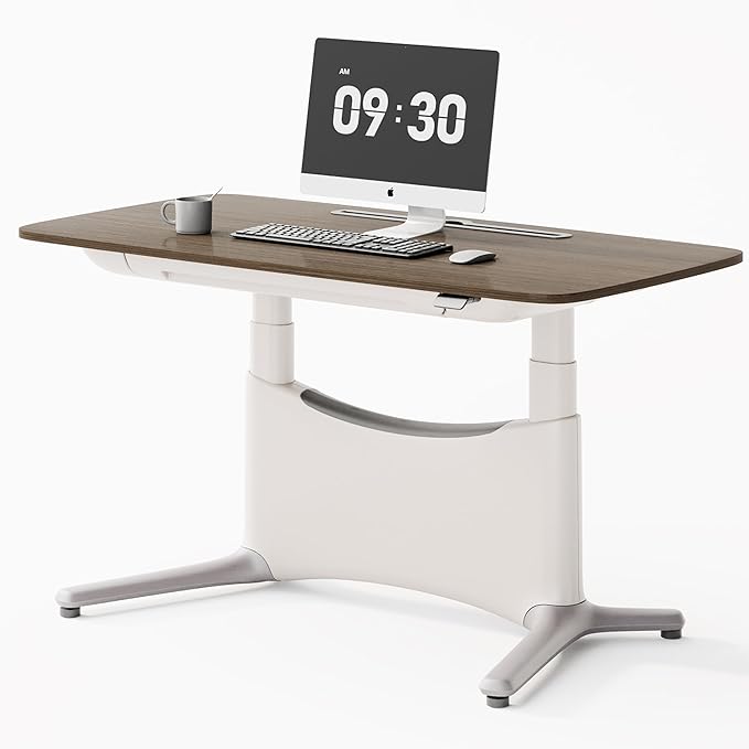 COLAMY Electric Standing Desk, Whole-Piece Gaming Desk with Dual Motors, Ergonomic Footrest, Drawers for Storage, Adjustable Height Sit-Stand Desk for Home Office (MFC Desktop, Walnut + White)