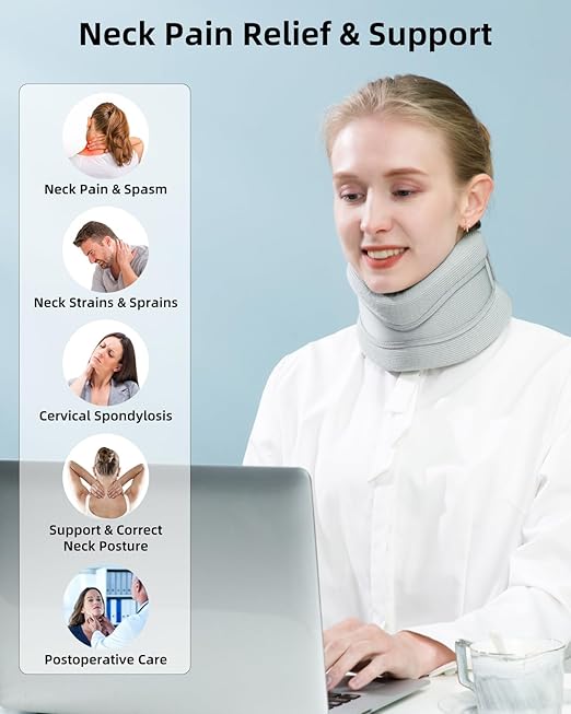 Neck Brace for Neck Pain Relief and Support - Adjustable Cervical Collar for Sleeping, Soft Neck Support Relieves of Cervical Spine Pressure(Grey, Large)