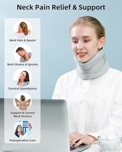 Neck Brace for Neck Pain Relief and Support - Adjustable Cervical Collar for Sleeping, Soft Neck Support Relieves of Cervical Spine Pressure(Grey, Large)