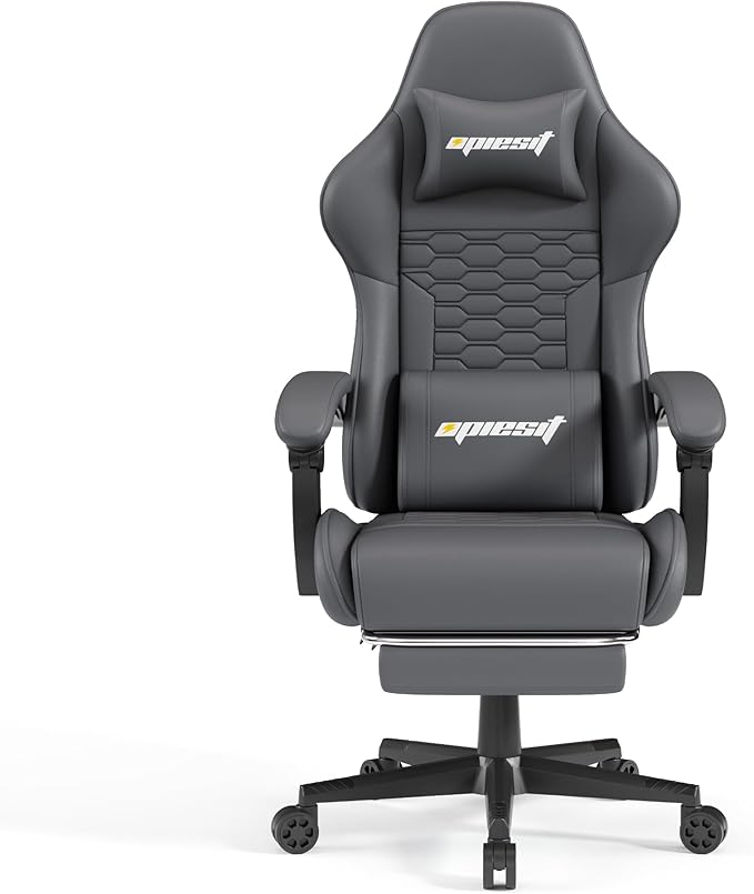 Gaming Chair, Computer Gaming Chairs with Footrest, Linkage Armrests and Lumbar Support, High Back Ergonomic Office Chair for Adults, Big and Tall Desk Chair(Grey)