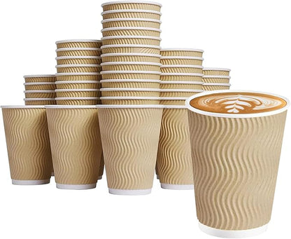 5Seconds 500Pcs 6oz Brown Ripple Paper Coffee Cups - Disposable, Eco-Friendly, Sturdy - Hot Beverage To-Go Cups for Home, Office, Parties, and Events - Premium Insulated, Leak-Proof, and Recyclable