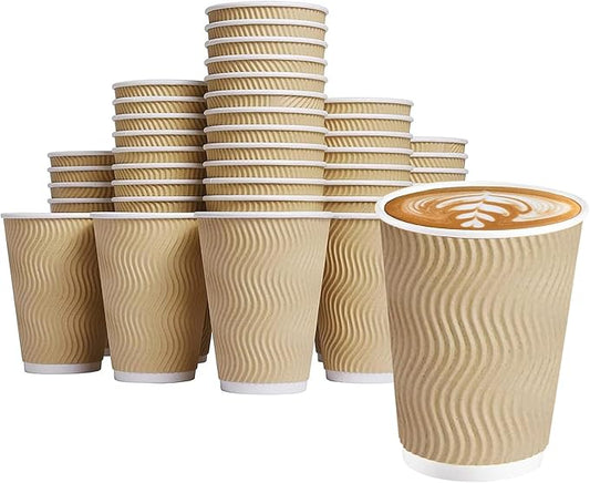 5Seconds 500Pcs 6oz Brown Ripple Paper Coffee Cups - Disposable, Eco-Friendly, Sturdy - Hot Beverage To-Go Cups for Home, Office, Parties, and Events - Premium Insulated, Leak-Proof, and Recyclable