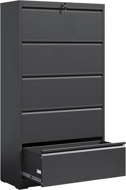 Locking File Cabinet with 5 Drawer Heavy Duty Large Metal Filing Cabinet Home Office Lateral File Cabinets Wide Steel Cabinets for Legal/Letter Size Files,Assembly Required