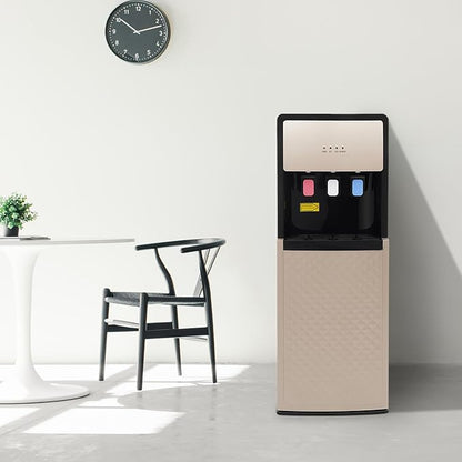 Floor Standing Water Cooler, Hot & Cold Standing Water Dispenser, Bottom Loading Water Cooler Dispenser w/ 3 Temperature Settings of Hot, Cold, Room Water for Home, Office (220V, Champaign Gold)