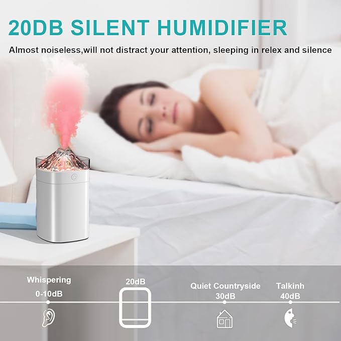 Small Humidifier - 400ml Small Humidifiers for Desk, Mini Desk Humidifier for Office Plants with 2 Modes Large Spray, Waterless Auto-Off Humidifiers with 7-Color Night Light for Bedroom