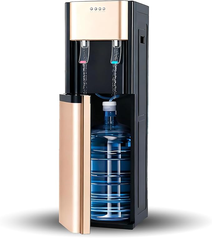 DYRABREST Bottom Loading Water Dispenser 5-Gallon Stainless Steel Water Cooler & Heater, Dual Temperature Floor Standing Electric Water Cooler with Heating and Cooling Functions (Gold)