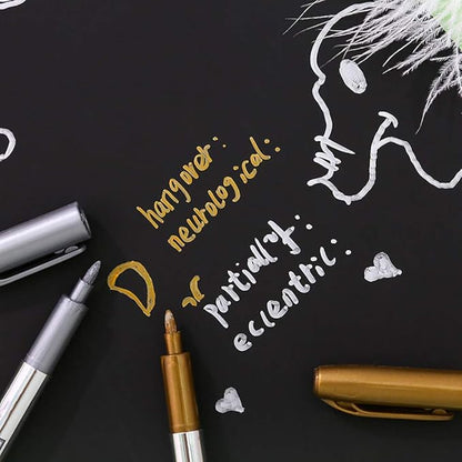 MYARTOOL Metallic Marker Pens, Gold and Silver Metallic Permanent Markers for Artist Illustration, Crafts, Gift Card Making, Scrapbooking, Fabric, DIY Photo Album, Value Set of 8