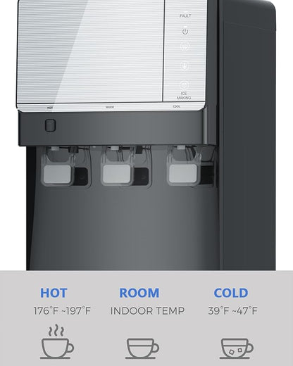 IKT Hot and Cold Water Cooler Dispenser with Ice Maker for 5 Gallon Bottle 27 lbs Daily Capacity Night Light Child Safety Lock Black
