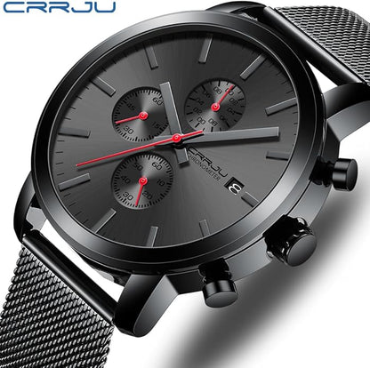 CRRJU Mens Stylish Casual Quartz Watches for Men Luxury Waterproof Calendar Chronograph Japan Movement Wristwatches