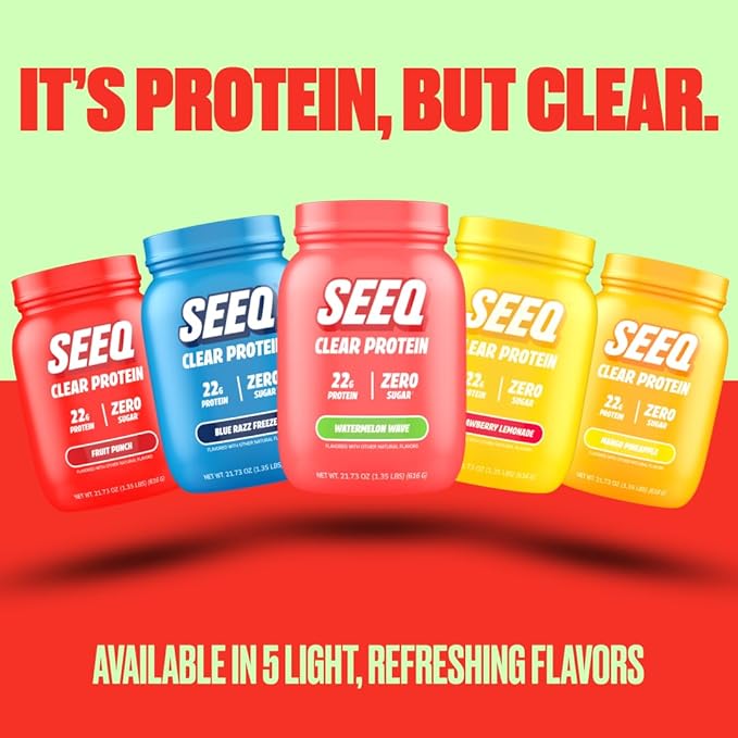 SEEQ Clear Whey Isolate Protein Powder, Watermelon Wave, 22 Servings, 22g Protein Per Serving, Sugar-Free, Keto-Friendly, Soy-Free Clear Protein Powder, Juice-Like Protein