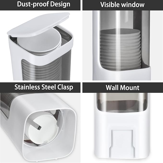 Cup Dispenser, Wall Mounted Water Cooler Cup Dispenser for 3oz-5oz Disposable Cups, Bathroom Cup Holder, Plastic Paper Cup Holder with Adhesive/Screw Mount for Office, Hospital, Bathroom