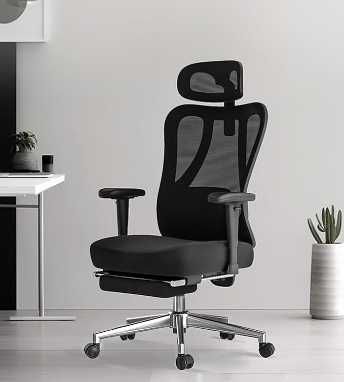 Hbada P3 Ergonnomic Office Chair with 2D Adjustable Lumbar Support, Office Chair with Adjustable Headrest and Armrest, 145° Stepless Tilt Function, Black(with Footrest)