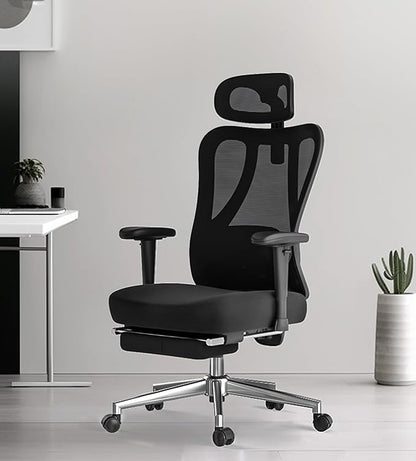 Hbada P3 Ergonnomic Office Chair with 2D Adjustable Lumbar Support, Office Chair with Adjustable Headrest and Armrest, 145° Stepless Tilt Function, Black(with Footrest)