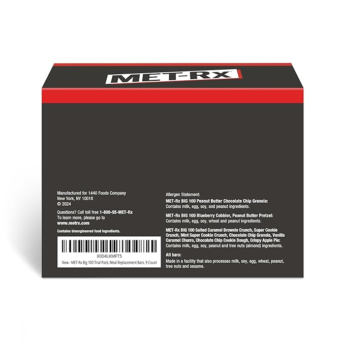 MET-Rx Big 100 Trial Pack, Meal Replacement Bars, 9 Count