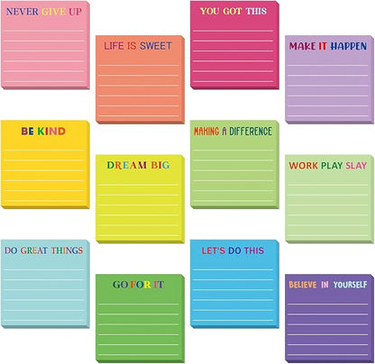 Yinder 48 Pcs Inspirational Sticky Notes Christmas Stocking Stuffers Motivational Sticky Notes Pad Employee Appreciation Gift Bulk for Teacher Nurse Coworker Office 3 x 3'' (Motivational,Dark Color)
