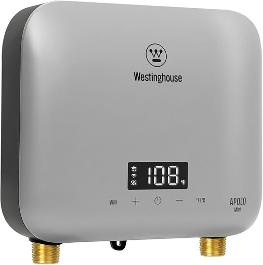 Westinghouse Apolo Mini 8kW Tankless Water Heater Electric, 240V Instant Hot Water, Smart WiFi Control, Compatible with Alexa & Google Home, Gray