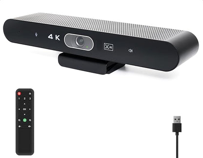 Conference Room Camera, All-in-One 4K Webcam with Microphone and Speaker, AI Tracking and Auto Framing, Wide Angle of View, Plug and Play USB Webcam for PC, Mac, Meetings, Teams, Zoom & Webex