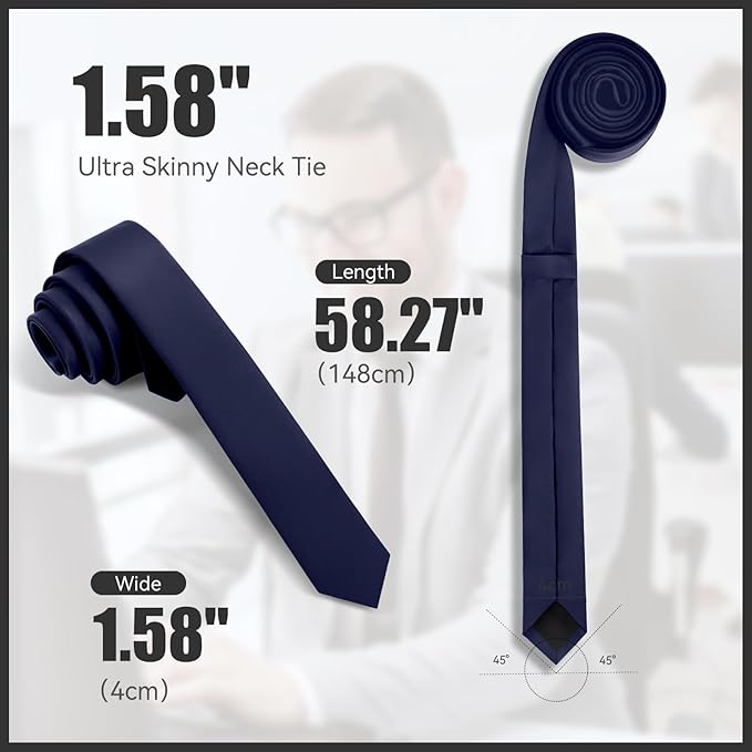 Skinny Ties Black Ties For Men and Women Solid Pure Color 1.58" (4CM) Plain Formal Slim Neckties