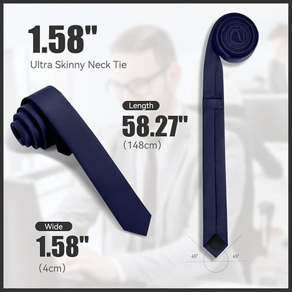 Skinny Ties Black Ties For Men and Women Solid Pure Color 1.58" (4CM) Plain Formal Slim Neckties