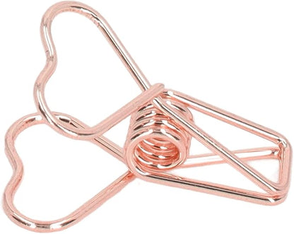 Clips in Assorted Sizes, Medium Metal Paper Clips, 100 Pcs Rose Gold - Strong Clamping Force, Hollow Heart Shape, Cute Office Document Accessories (Pink Gold)