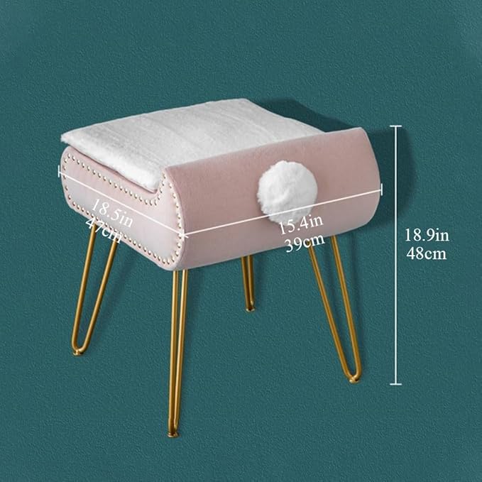 Square Vanity Stool with Storage, Modern Vanity Chairs with Furry Padded Seat, Stylish Foot Stool for Living Room, Makeup Stool for Bedroom