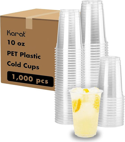 Karat [1000 ct] 10oz Plastic Cups, Clear Disposable Cold Cup for Iced Coffee, Smoothies, and More, 78mm (C-KC10)