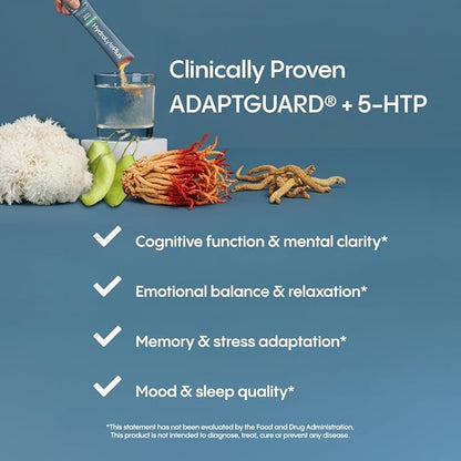Hydralyte Brain Support - Memory & Focus | Electrolytes + Organic Lions Mane, Reishi, Cordyceps & 5-HTP | Adaptogen Drink Mix with Mushroom Powder | Support Focus and Mood (30 Pack, Mango Punch)