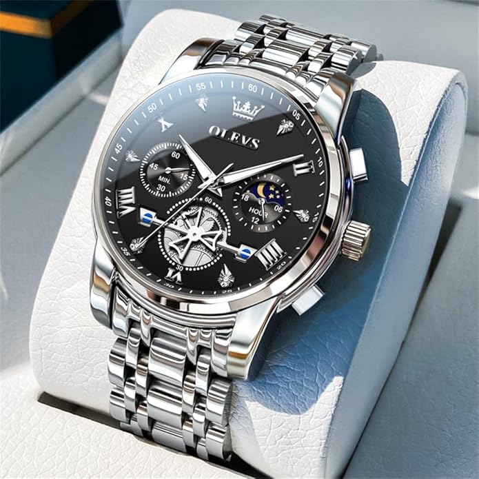 OLEVS Watches Men Waterproof Luxury Big Face Mens Watch Stainless Steel Quartz Analog Dress Watches for Men Luminous Multifunction Man Watch Relojes De Hombre