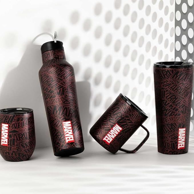 Corkcicle Marvel Coffee Mug - Stainless Steel Insulated Cup With Lid For Tea & Coffee - Durable Travel Mug - Eco-Friendly - BPA Free - Non-Slip Silicone Base - Easy Grip - 16 oz - Marvel Logo