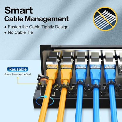 8Port Patch Panel CAT7 Keystone Patch Panel Shielded Network Patch Patch with Smart Cable Management for Home/Office Network (1U 8Port, CAT7)