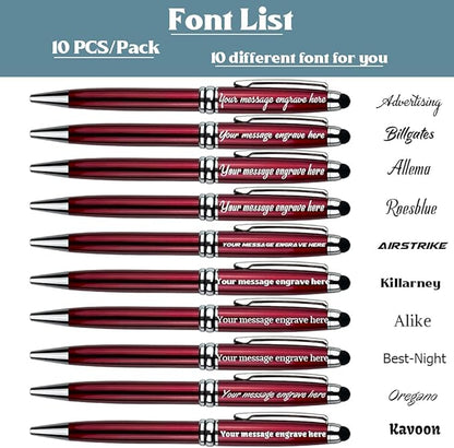 Ancolo Personalized retractable pens with Stylus tip stylish pens - Engraved with Your Name or Message, Phone Number Black ink Gift for Bank, Office, Hotel Lobbies 10 Pens/Box