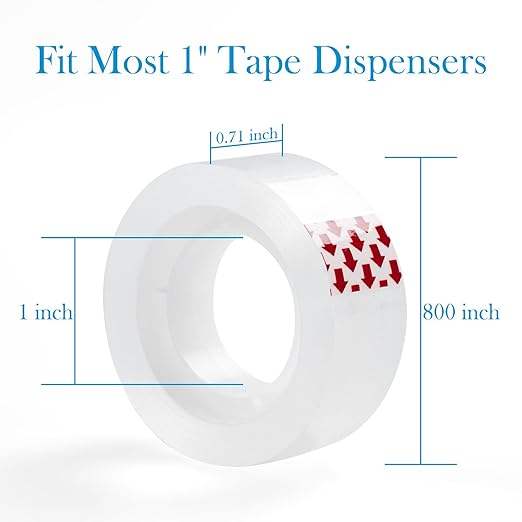 72 Rolls Clear Tape, Transparent Tape Refills for Dispenser, 1 Inch Core, 3/4 x 800 Inches, Strong Adhesive for Gift Wrapping, Office, School, Home, Desk Supplies & Crafts