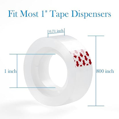 72 Rolls Clear Tape, Transparent Tape Refills for Dispenser, 1 Inch Core, 3/4 x 800 Inches, Strong Adhesive for Gift Wrapping, Office, School, Home, Desk Supplies & Crafts