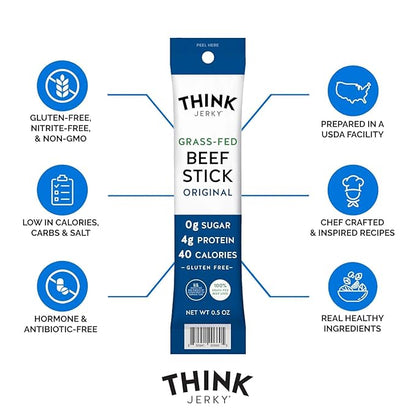 Think Jerky Original Beef Sticks, Gluten and Sugar Free, No Nitrates, Keto Paleo Friendly High Protein Low Carb Meat Snack - 0.5 oz Sticks, 20 Pack