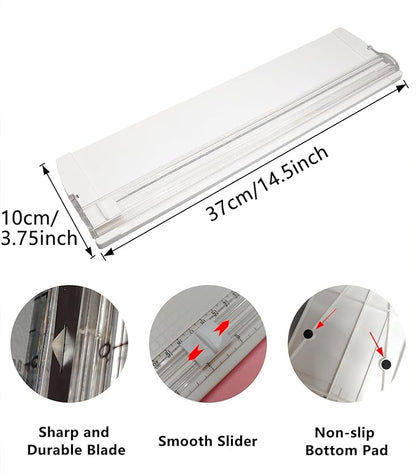 A4 Paper Cutter,14.5Inch Titanium Straight Rotary Trimmers with Protractor Ruler,Scrapbook Paper Cutters for Coupon,Cardstock,Label,Christmas and Birthday Gifts(1PC,White)