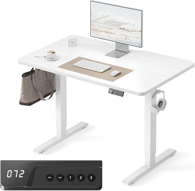 FEZIBO Electric Standing Desk Adjustable Height, 40 x 24 Inch Sit and Stand Desk, Home Office Desk, Ergonomic Workstation Computer Desk, White