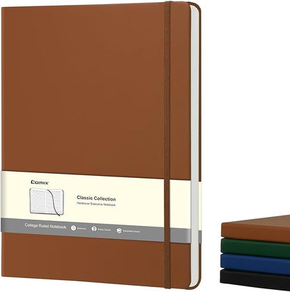 COMIX A4 Lined Journal Notebooks, 240 Pages, Large Size-8.5" x 11", Brown, Hardcover Journaling Notebooks for Men & Women- Fits for Office, Business, School, Notes Taking & Writing