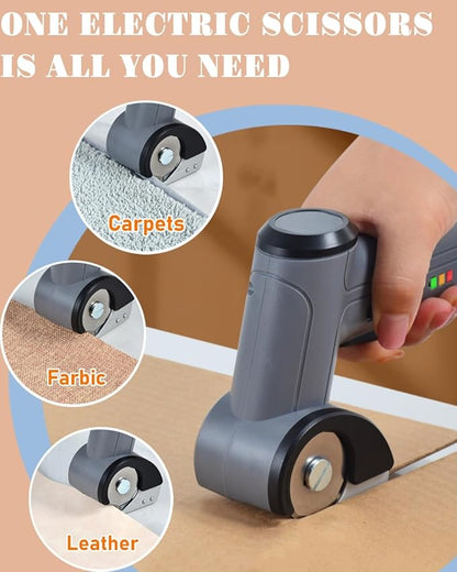 4V Cordless Electric Scissors, [Upgraded] Power Rotary Cutter with 2 Blades & LED Light, Max Cut 1/4" for Cardboard Box/Thin Carpet/Plastic, Includes Storage Case & USB Cable