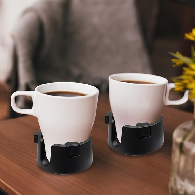 Anti Spill Cup Holder - Adjustable Plastic Drink Holder - Adhesive Desk Cup Holder for Home Office Couch Table - Black