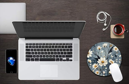 Night Bloom Daisies Mouse Pad Round Non-Slip Rubber Mousepad Laptop Office Computer Decor Cute Desk Accessories Customized Design Mouse Pad