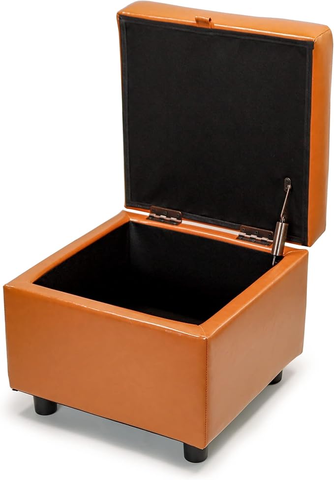 H&B Luxuries Tufted Leather Square Flip Top Storage Ottoman Cube Foot Rest