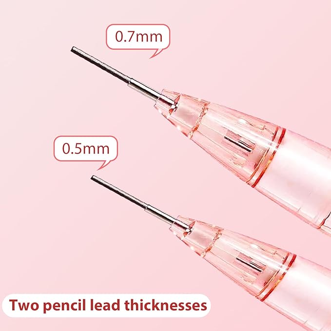 Cute Pink Coquette Peach Mechanical Pencil Set Include 8Pcs Kawaii Mechanical Pencils,2 Tubes Mechanical Pencil Lead Refills,2Pcs Erasers,for Office School Supplies