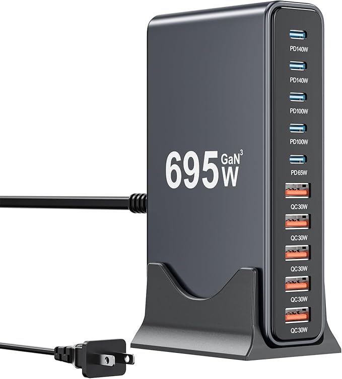 695W USB C Charger Block,10 - Port USB C Charging Station GaN IV Travel Essentials Multiple Port Charging Station,100W Laptop Fast Charger Adapter for MacBook Pro/Air,DELL,iPad,iPhone,Samsung Galaxy | Wall Chargers - TrueDesk