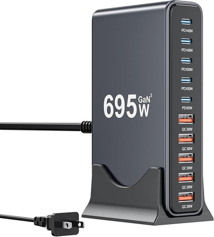 695W USB C Charger Block,10 - Port USB C Charging Station GaN IV Travel Essentials Multiple Port Charging Station,100W Laptop Fast Charger Adapter for MacBook Pro/Air,DELL,iPad,iPhone,Samsung Galaxy | Wall Chargers - TrueDesk