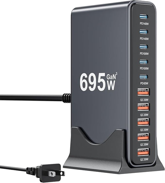 695W USB C Charger Block,10 - Port USB C Charging Station GaN IV Travel Essentials Multiple Port Charging Station,100W Laptop Fast Charger Adapter for MacBook Pro/Air,DELL,iPad,iPhone,Samsung Galaxy | Wall Chargers - TrueDesk