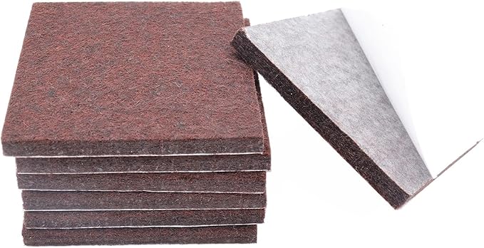 6Pcs Square Felt Furniture Pads, 4 inch x 4 inch Self Adhesive Cuttable Anti Scratch Floor Protectors for Furniture Legs Hardwood Floor, Brown, 100mm | Furniture Pads - TrueDesk