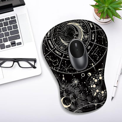 YIWEI Ergonomic Mouse Pad with Wrist Rest - Comfortable Office Mousepad with Memory Foam Wrist Support for Carpal Tunnel Relief, Mouse Pads with Non-Slip Base for Gaming and Home (Constellation)