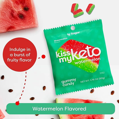 Kiss My Keto Sugar Free Gummies, Gummy Watermelon 12-Pack – Satisfy Cravings while Staying in Ketosis – High Fiber, 3g Net Carbs, Non-GMO, Vegan, & No Gluten – Calorie-Friendly Vegan Candy